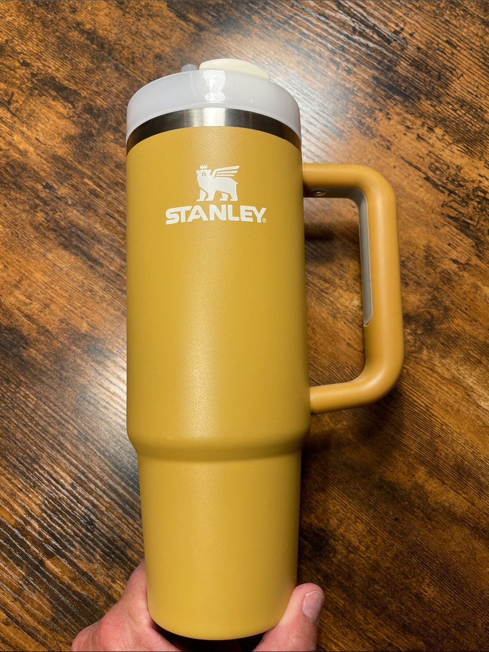 Stanley Mustard Brown Yellow Travel Tumbler with Handle and Lid